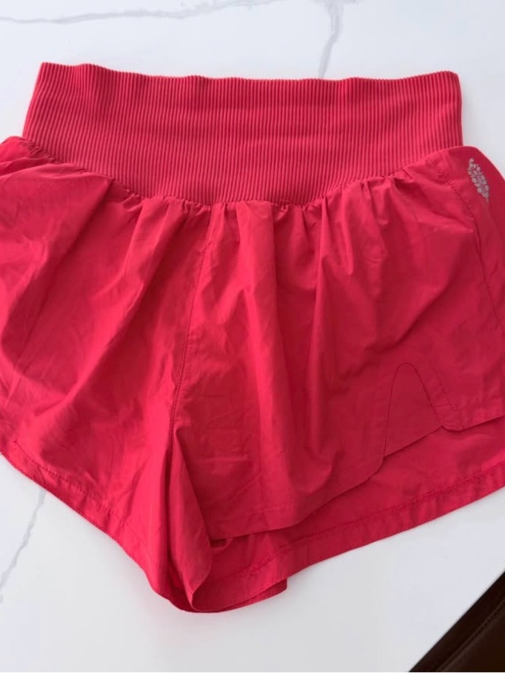 Free People Bright Coral Athletic Shorts with Ribbed Waistband